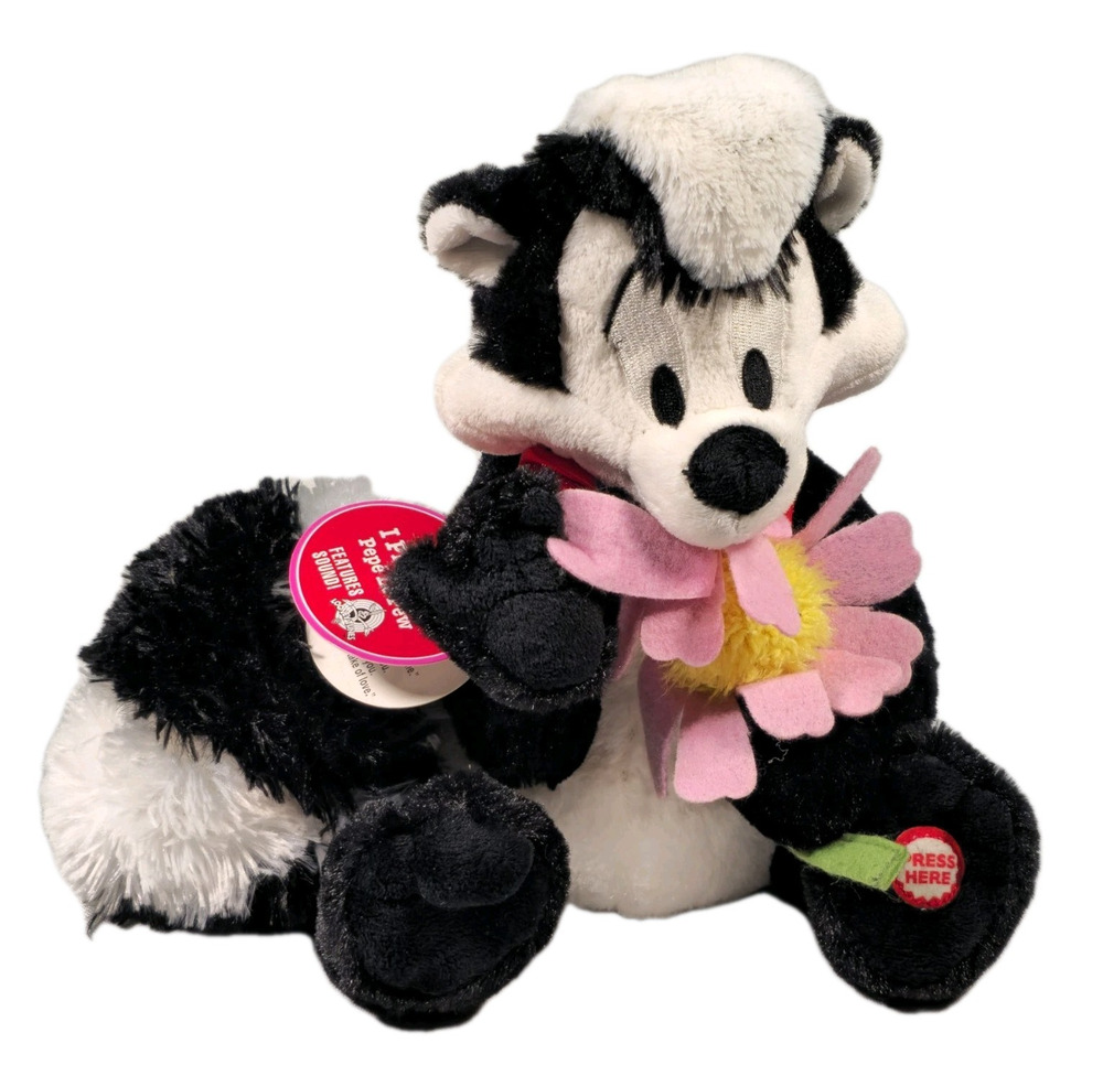 Hallmark Pepe Le Pew I PICK YOU Talking Plush 10" Skunk With Flower, NOS